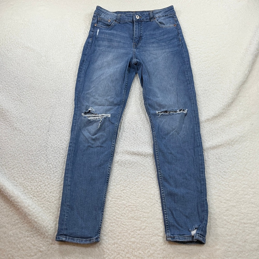 H&M Divided Jeans Womens 6 Blue Slim Straight Ripped Distressed High Rise Denim‎